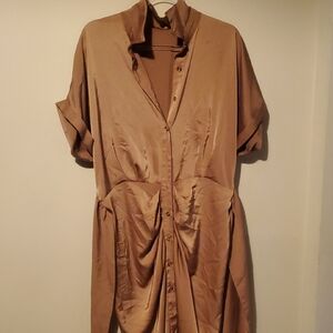 Elegant Tan Button-Up Dress